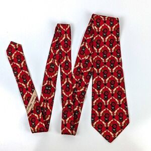 Salvatore Ferragamo Mens Red Silk Tie Hunting Horn Fox Novelty Print